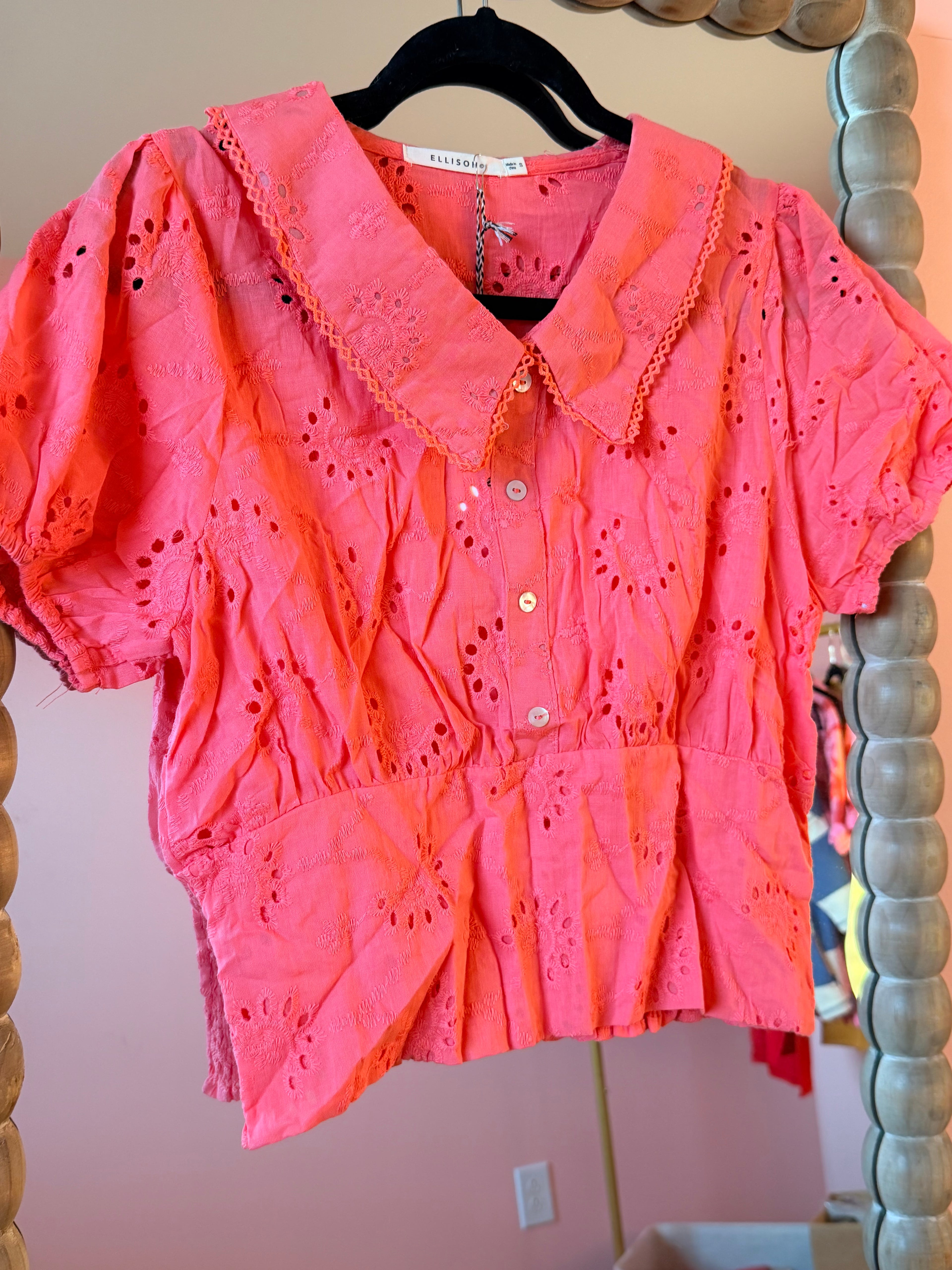 Pink Eyelet Lace Top SMALL