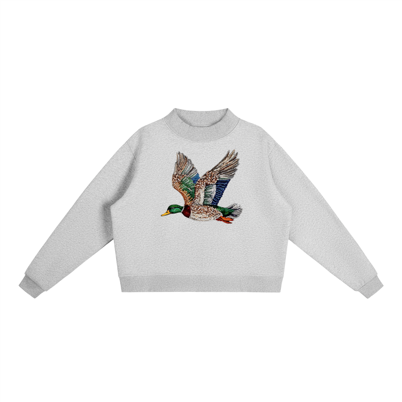 Faux Rhinestone Duck Mockneck