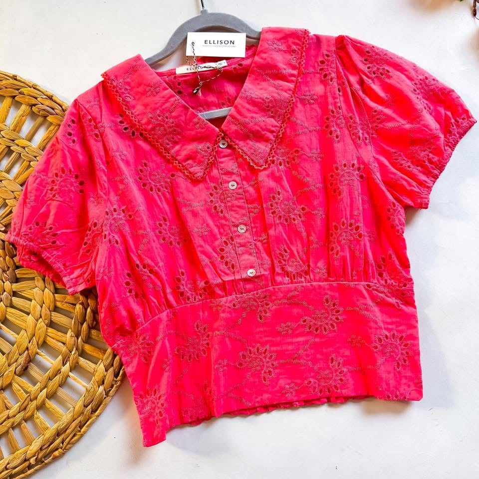 Pink Eyelet Lace Top SMALL